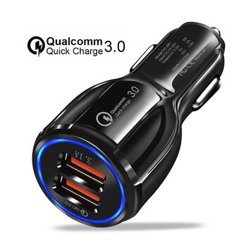 30Q Dual USB Sigarettenplug Autolader - Zwart Fast Charging 30Q Dual USB Sigarettenplug Autolader - Zwart Fast Charging