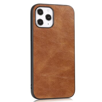 Leather Look kunstleer hoesje geschikt voor iPhone 12 en iPhone 12 Pro - bruin Leather Look kunstleer hoesje geschikt voor iPhone 12 en iPhone 12 Pro - bruin