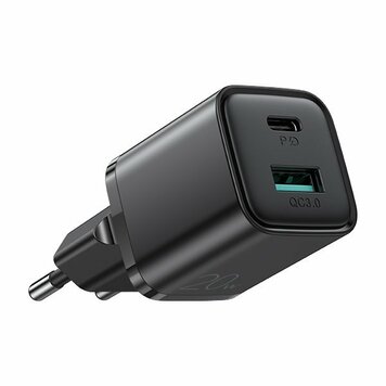 Joyroom adapter USB-A naar USB-C oplader QC 3.0 netstroomadapter PD 3.0 dubbellader AFC SCP - Zwart Joyroom adapter USB-A naar USB-C oplader QC 3.0 netstroomadapter PD 3.0 dubbellader AFC SCP - Zwart