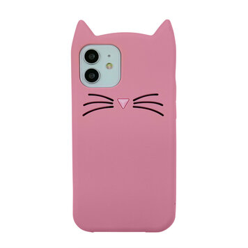 Schattige kat siliconen hoesje geschikt voor iPhone 12 mini - roze Schattige kat siliconen hoesje geschikt voor iPhone 12 mini - roze