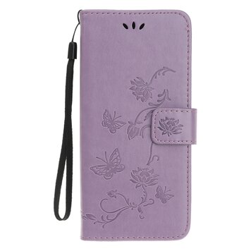 Wallet Bookcase kunstleer bloemen hoesje geschikt voor iPhone 13 mini - paars