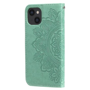 Wallet Bookcase kunstleer mandala hoesje geschikt voor iPhone 13 - groen Wallet Bookcase kunstleer mandala hoesje geschikt voor iPhone 13 - groen