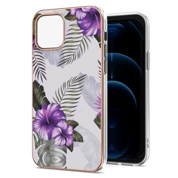 Tropical TPU tropische planten en bloemen hoesje geschikt voor iPhone 13 - paars