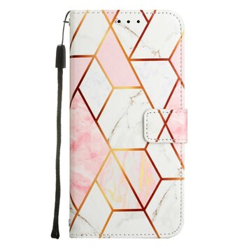 Rose Marble Wallet kunstleer hoesje geschikt voor iPhone 14 Pro - wit en roze Rose Marble Wallet kunstleer hoesje geschikt voor iPhone 14 Pro - wit en roze
