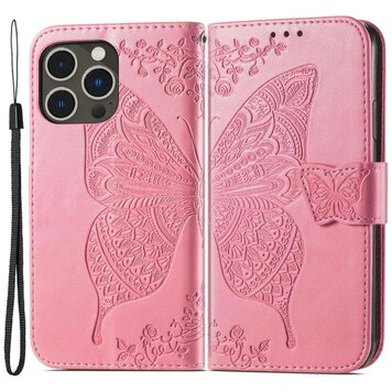 Vlinder Wallet kunstleer hoesje geschikt voor iPhone 14 Pro Max - roze Vlinder Wallet kunstleer hoesje geschikt voor iPhone 14 Pro Max - roze