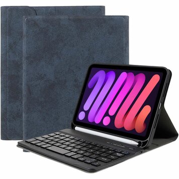Just in Case Vintage Bluetooth Keyboard Cover QWERTY hoes geschikt voor iPad mini 6 (2021) & iPad mini 7 (2024) - blauw Just in Case Vintage Bluetooth Keyboard Cover QWERTY hoes geschikt voor iPad mini 6 (2021) & iPad mini 7 (2024) - blauw