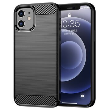 Carbon Armor TPU met geborstelde afwerking hoesje geschikt voor iPhone 12 mini - zwart Carbon Armor TPU met geborstelde afwerking hoesje geschikt voor iPhone 12 mini - zwart