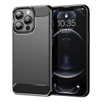Carbon Armor TPU met geborstelde afwerking hoesje geschikt voor iPhone 13 Pro Max - zwart Carbon Armor TPU met geborstelde afwerking hoesje geschikt voor iPhone 13 Pro Max - zwart
