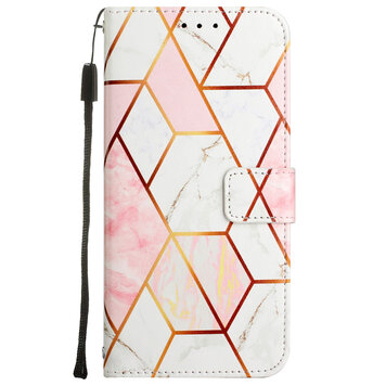 Rose Marble Wallet kunstleer hoesje geschikt voor iPhone 12 mini - wit en roze Rose Marble Wallet kunstleer hoesje geschikt voor iPhone 12 mini - wit en roze