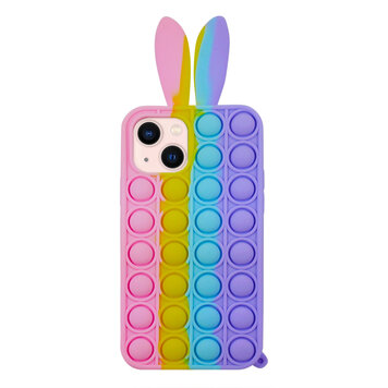 Bunny Pop Fidget Bubble siliconen hoesje geschikt voor iPhone 15 - roze, geel, blauw en paars Bunny Pop Fidget Bubble siliconen hoesje geschikt voor iPhone 15 - roze, geel, blauw en paars