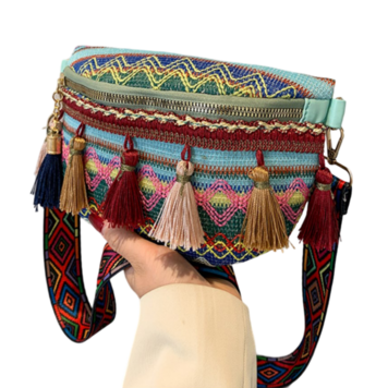Handige Crossbody Canvas Schoudertas Heuptas Festivaltasje met Kwastdecoratie Handige Crossbody Canvas Schoudertas Heuptas Festivaltasje met Kwastdecoratie