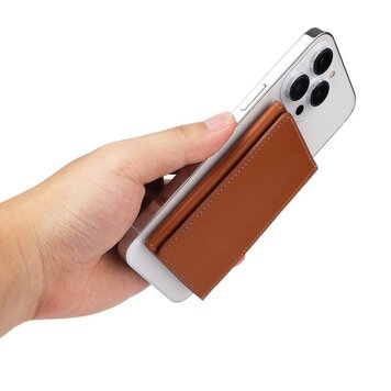 Vegan Leather Magnetische Wallet en Standaard geschikt voor iPhone met MagSafe Kaardhouder Card Holder - Bruin Vegan Leather Magnetische Wallet en Standaard geschikt voor iPhone met MagSafe Kaardhouder Card Holder - Bruin