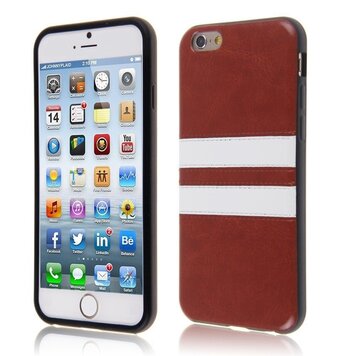 Leather Stripe Cover geschikt voor iPhone 6 6s - Bruin TPU hoesje witte strepen Leather Stripe Cover geschikt voor iPhone 6 6s - Bruin TPU hoesje witte strepen