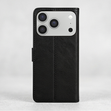 Luxe Leren Bookcase Hoesje Geschikt voor iPhone 18 Pro – Zwart