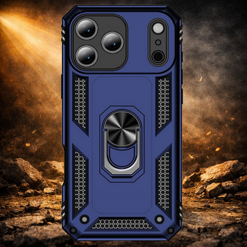 iPhone 18 Pro Hoesje Blauw – Schokbestendige Rugged Armor Cover met Metalen Ringhouder (Geschikt voor iPhone 18 Pro)