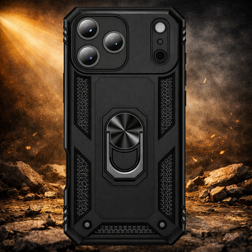 iPhone 18 Pro Hoesje Zwart – Schokbestendige Rugged Armor Cover met Metalen Ringhouder (Geschikt voor iPhone 18 Pro)
