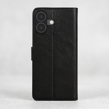 Luxe Leren Bookcase Hoesje Geschikt voor iPhone 16 plus (16+) – Zwart