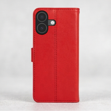 Luxe Leren Bookcase Hoesje Geschikt voor iPhone 16 plus (16+) – Rood