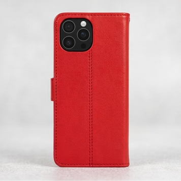 Luxe Leren Bookcase Hoesje Geschikt voor iPhone 16 Pro Max – Rood