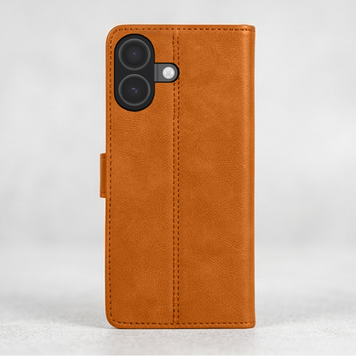 Luxe Leren Bookcase Hoesje Geschikt voor iPhone 16 plus (16+) - Bruin