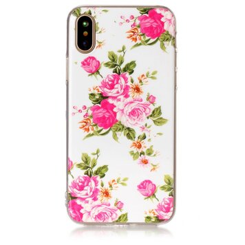 Bloemen hoesje TPU geschikt voor iPhone X XS rozen wit roze case Bloemen hoesje TPU geschikt voor iPhone X XS rozen wit roze case