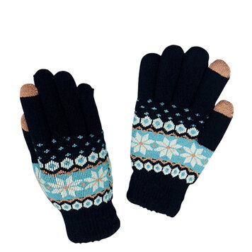 Winter touchscreen handschoenen sneeuwvlok blauw wol Winter touchscreen handschoenen sneeuwvlok blauw wol