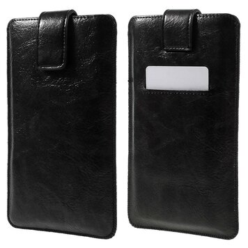 Universeel zwart lederen insteekhoesje geschikt voor iPhone - Max. 6,7 inch Universeel zwart lederen insteekhoesje geschikt voor iPhone - Max. 6,7 inch