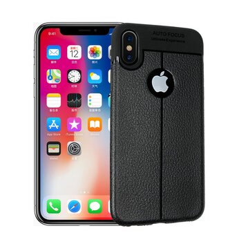 Litchi Grain lederen geschikt voor iPhone X XS TPU hoesje - Zwart Litchi Grain lederen geschikt voor iPhone X XS TPU hoesje - Zwart