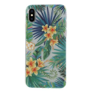 Tropische bladeren bloemen hoesje geschikt voor iPhone X XS - Transparant Tropische bladeren bloemen hoesje geschikt voor iPhone X XS - Transparant