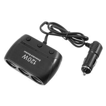 Sigarettenplug poort splitter HUB 120W voor opladers in de auto - Zwart