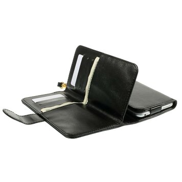 Universele wallet pasjes hoesje lederen bookcase - Zwart Universele wallet pasjes hoesje lederen bookcase - Zwart