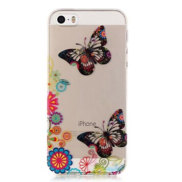 Doorzichtig Vlinder Bloemen TPU geschikt voor iPhone 5 5s SE 2016 hoesje - Kleurrijk Doorzichtig Vlinder Bloemen TPU geschikt voor iPhone 5 5s SE 2016 hoesje - Kleurrijk