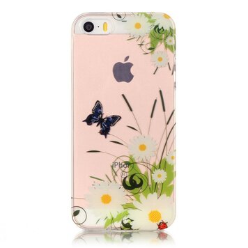 Doorzichtig Vlinder Madeliefjes geschikt voor iPhone 5 5s SE 2016 TPU hoesje - Wit Groen Doorzichtig Vlinder Madeliefjes geschikt voor iPhone 5 5s SE 2016 TPU hoesje - Wit Groen