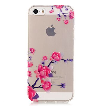 Transparant Bloesemtakken TPU geschikt voor iPhone 5 5s SE 2016 hoesje - Roze Paars Transparant Bloesemtakken TPU geschikt voor iPhone 5 5s SE 2016 hoesje - Roze Paars
