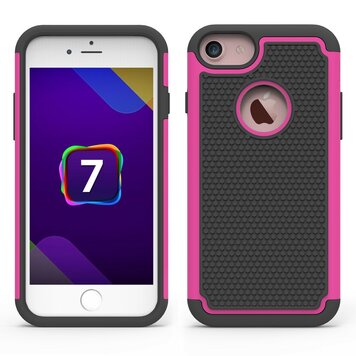 Tweedelig Kunststof Siliconen hoesje geschikt voor iPhone 7 8 nopjes - Roze Zwart Tweedelig Kunststof Siliconen hoesje geschikt voor iPhone 7 8 nopjes - Roze Zwart