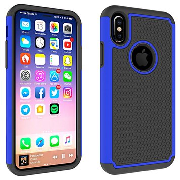 Nopjes tweedelig hybride Kunststof Siliconen hoesje geschikt voor iPhone X XS - Blauw Zwart Nopjes tweedelig hybride Kunststof Siliconen hoesje geschikt voor iPhone X XS - Blauw Zwart