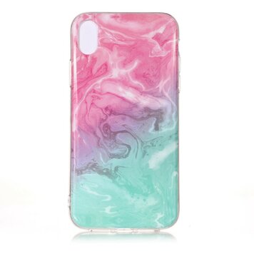 Marmer TPU Hoesje Transparant geschikt voor iPhone XR - Blauw Roze Marmer TPU Hoesje Transparant geschikt voor iPhone XR - Blauw Roze