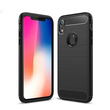 Brushed Carbon Armor TPU Case geschikt voor iPhone XR - Zwart Brushed Carbon Armor TPU Case geschikt voor iPhone XR - Zwart