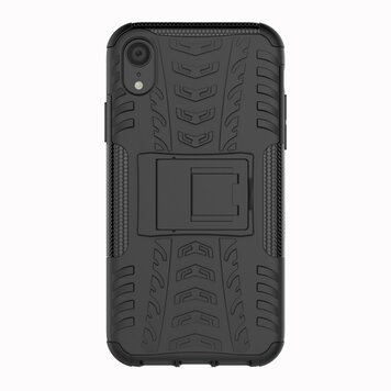 Shockproof Autoband hoesje TPU geschikt voor iPhone XR Case met Standaard - Zwart Shockproof Autoband hoesje TPU geschikt voor iPhone XR Case met Standaard - Zwart