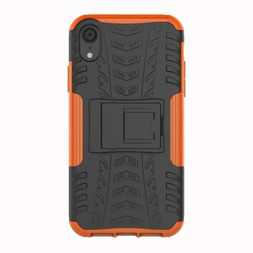 Shockproof Autoband hoesje TPU geschikt voor iPhone XR Case met Standaard - Oranje Shockproof Autoband hoesje TPU geschikt voor iPhone XR Case met Standaard - Oranje