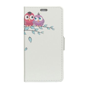 Lederen geschikt voor iPhone XS Max Bookcase Uilen hoesje - Wit Bruin Lederen geschikt voor iPhone XS Max Bookcase Uilen hoesje - Wit Bruin