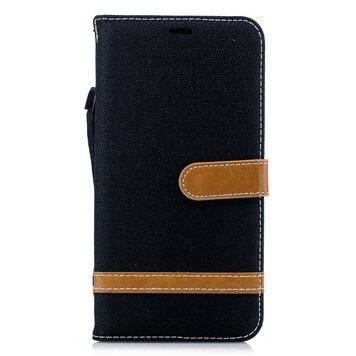 Fabric Lederen geschikt voor iPhone XS Max Bookcase wallet hoesje Standaard - Zwart Bruin Fabric Lederen geschikt voor iPhone XS Max Bookcase wallet hoesje Standaard - Zwart Bruin