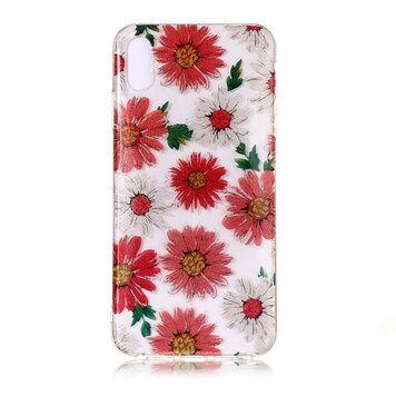 Glitter Bloemen TPU geschikt voor iPhone XS Max hoesje - Rood Wit Glitter Bloemen TPU geschikt voor iPhone XS Max hoesje - Rood Wit