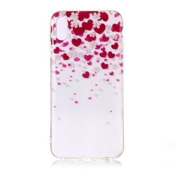 Soepel TPU hartjes en bloemen hoesje geschikt voor iPhone XS Max - Roze Rood Soepel TPU hartjes en bloemen hoesje geschikt voor iPhone XS Max - Roze Rood