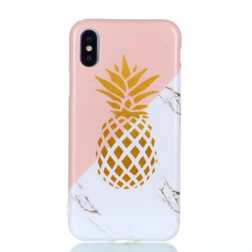 Flexibel hoesje gouden ananas marble gold marmer geschikt voor iPhone X XS - Roze Wit Flexibel hoesje gouden ananas marble gold marmer geschikt voor iPhone X XS - Roze Wit