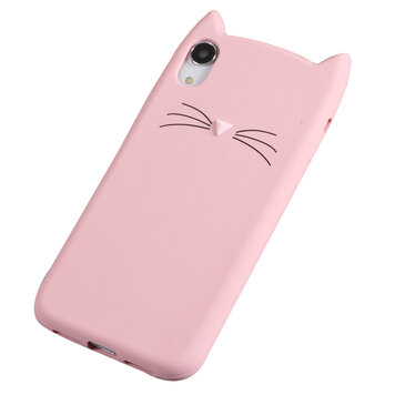 Schattige Kat Silicone geschikt voor iPhone XR hoesje - Roze Cat Case Schattige Kat Silicone geschikt voor iPhone XR hoesje - Roze Cat Case