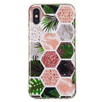 Zeshoeken Print zacht TPU hoesje geschikt voor iPhone XS Max cover - bladeren en Marmer