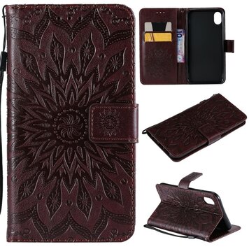 Zonnebloem patroon Leren Wallet Bookcase geschikt voor iPhone XR hoesje - Bruin standaard Zonnebloem patroon Leren Wallet Bookcase geschikt voor iPhone XR hoesje - Bruin standaard