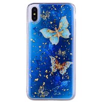 Glitter hoesje vlinders TPU goud iPhone XS Max - Blauw