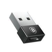 Baseus USB Male naar USB-type C Female 2.4A Mini Adapter - Zwart